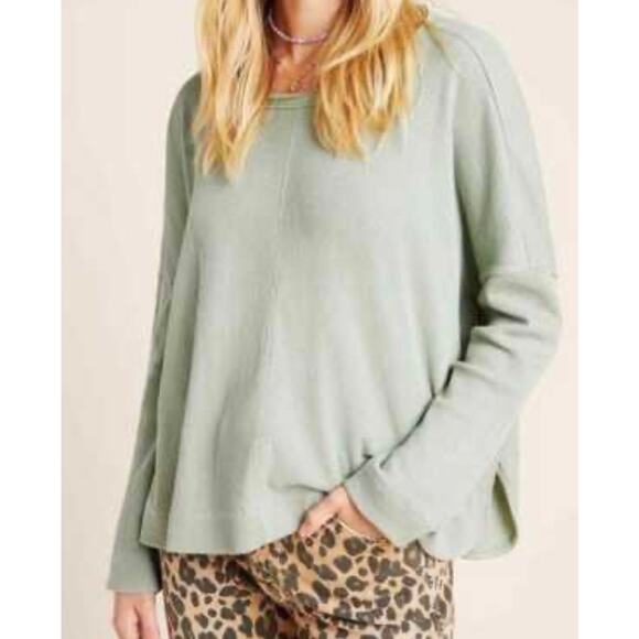 Anthropologie Nori Waffle Thermal Top Sage Green Oversized Boxy Long Sleeve XS - Picture 8 of 12